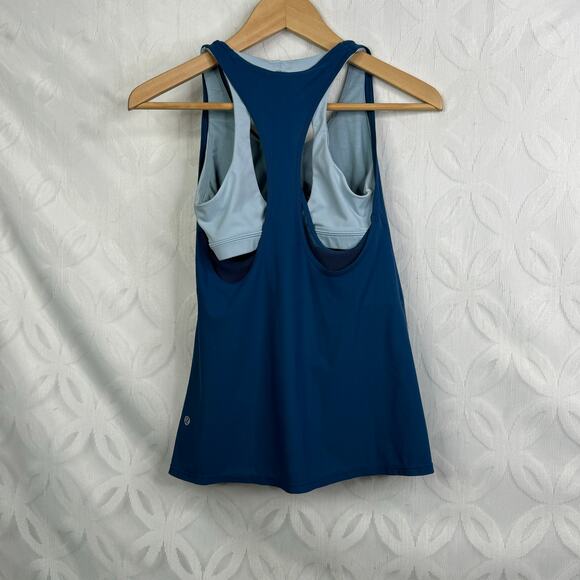 Lululemon Cross Conditioning 2-In-1 Tank Medium Support B/C Cup Carbon Blue Sz 4 - Picture 8 of 10